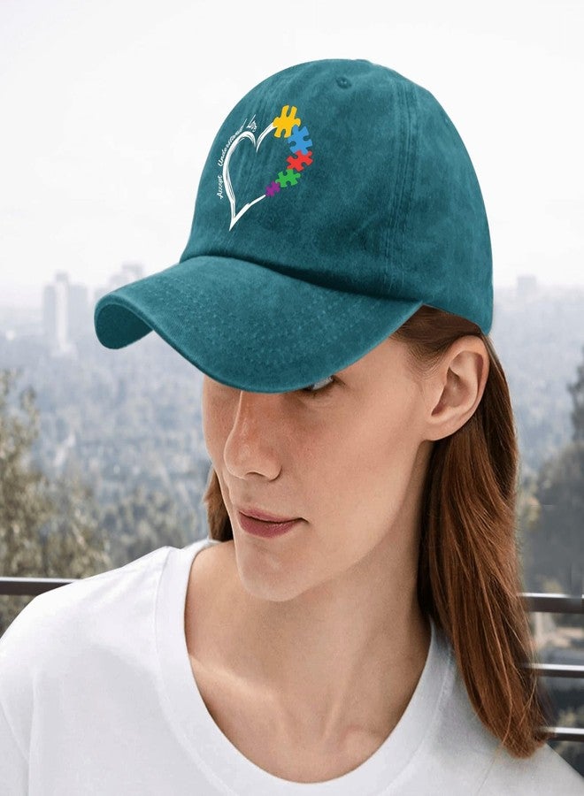 ODCRAT Autism Awareness Heart Dad Hat Accept Understand Love Autism Awareness Dad Hats, Vintage Dad Hats for Women Cyan Blue - Image 5